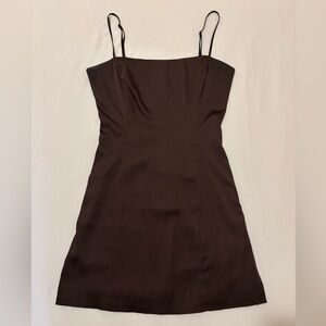 Aritzia Sunday Best Brown Satin Slip Dress